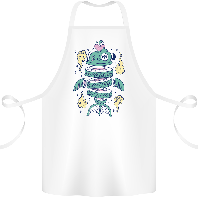 Funny Sliced Sushi Fish Fishing Fisherman Cotton Apron 100% Organic White
