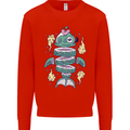 Funny Sliced Sushi Fish Fishing Fisherman Kids Sweatshirt Jumper Bright Red