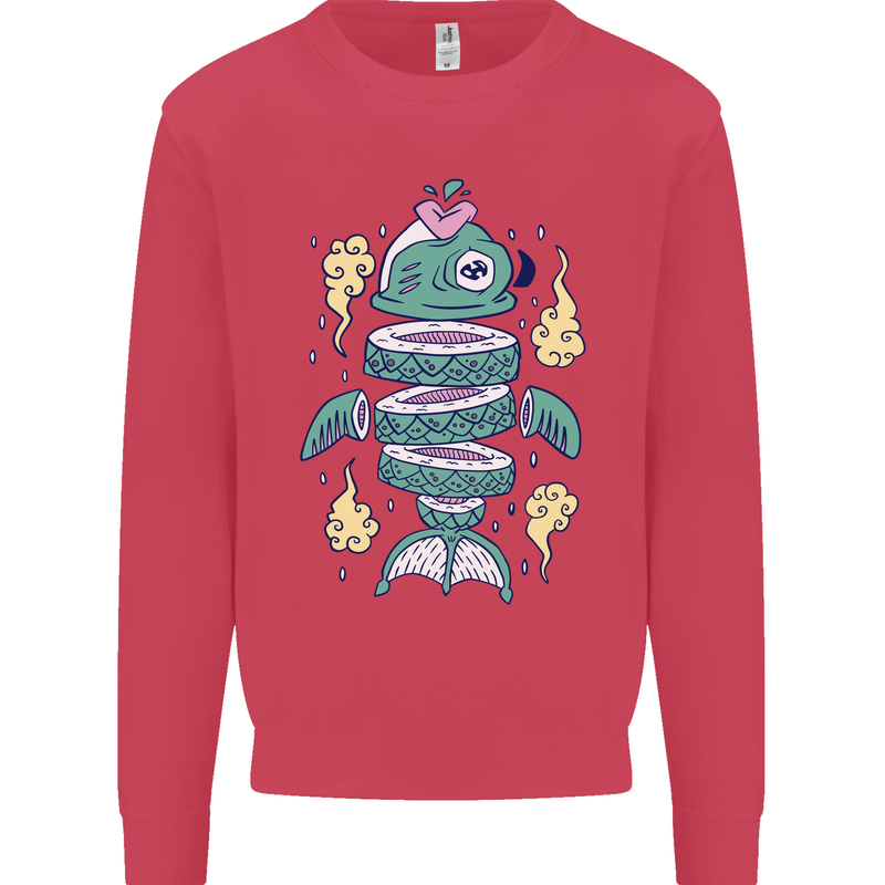 Funny Sliced Sushi Fish Fishing Fisherman Kids Sweatshirt Jumper Heliconia