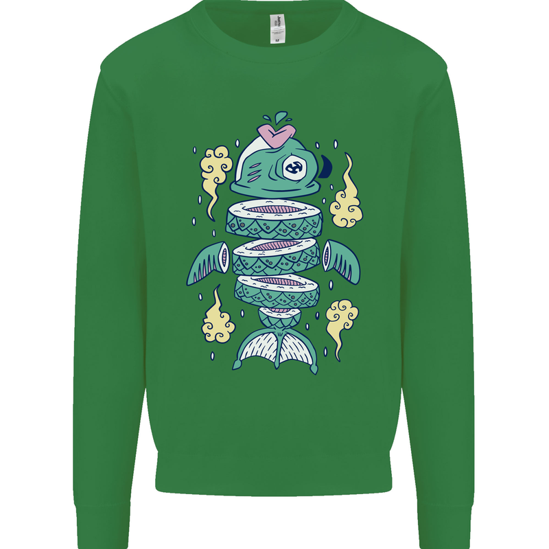 Funny Sliced Sushi Fish Fishing Fisherman Kids Sweatshirt Jumper Irish Green