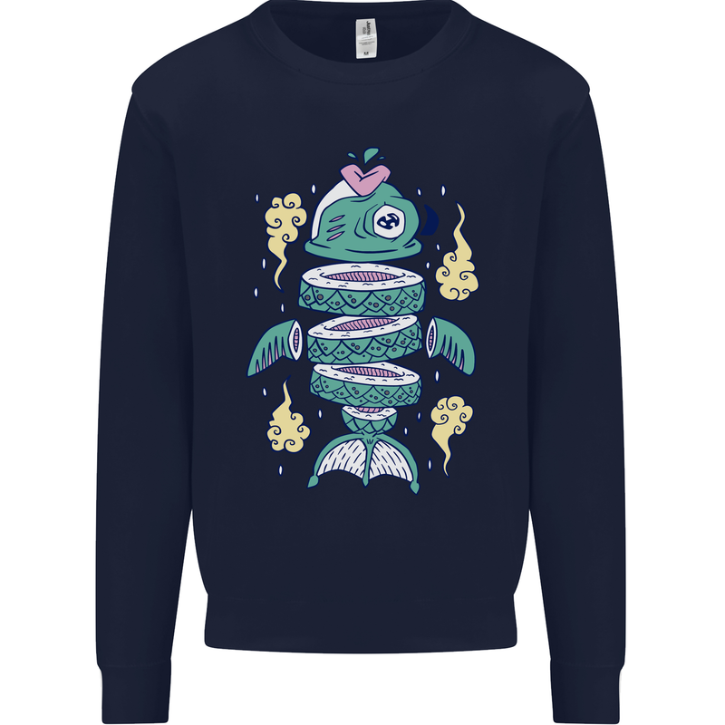 Funny Sliced Sushi Fish Fishing Fisherman Kids Sweatshirt Jumper Navy Blue