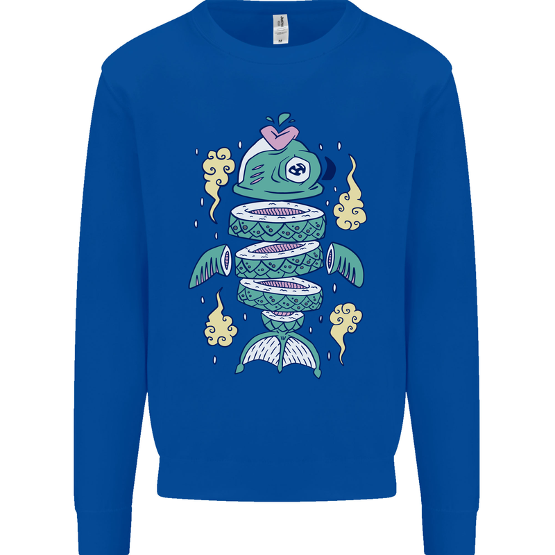 Funny Sliced Sushi Fish Fishing Fisherman Kids Sweatshirt Jumper Royal Blue