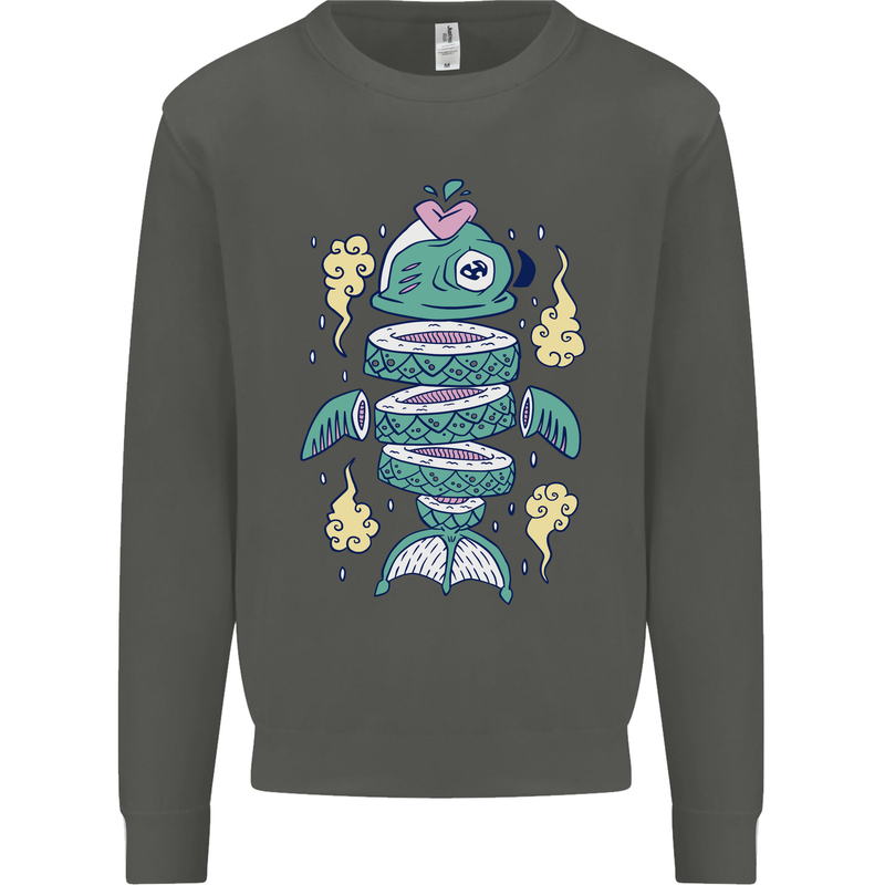 Funny Sliced Sushi Fish Fishing Fisherman Kids Sweatshirt Jumper Storm Grey
