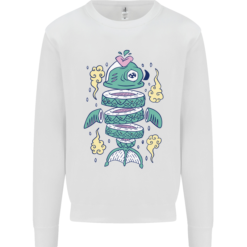 Funny Sliced Sushi Fish Fishing Fisherman Kids Sweatshirt Jumper White