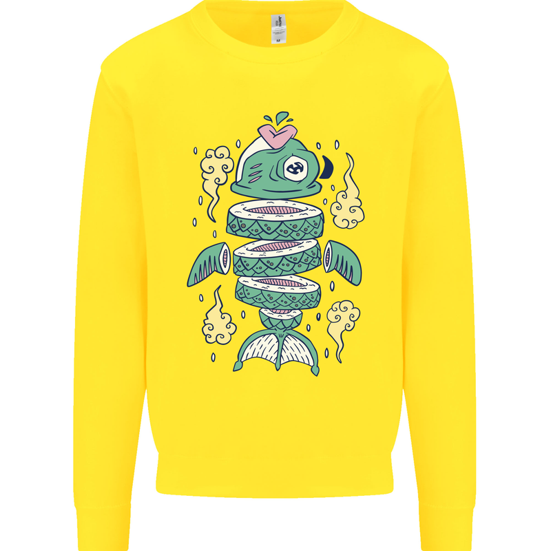 Funny Sliced Sushi Fish Fishing Fisherman Kids Sweatshirt Jumper Yellow