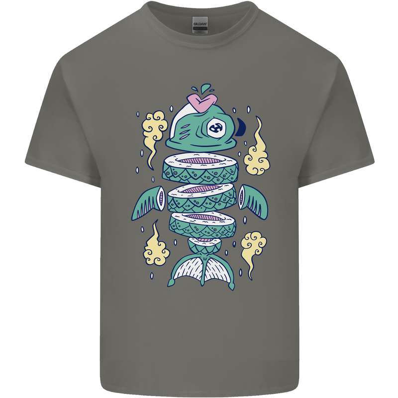 Funny Sliced Sushi Fish Fishing Fisherman Mens Cotton T-Shirt Tee Top Charcoal