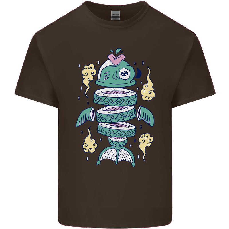 Funny Sliced Sushi Fish Fishing Fisherman Mens Cotton T-Shirt Tee Top Dark Chocolate
