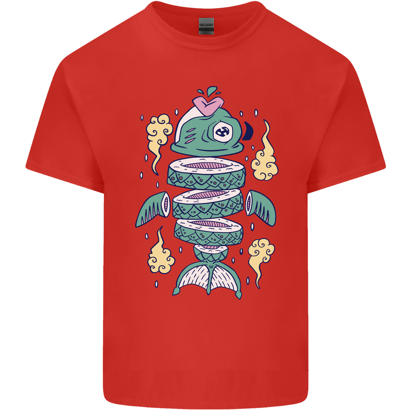 Funny Sliced Sushi Fish Fishing Fisherman Mens Cotton T-Shirt Tee Top Red