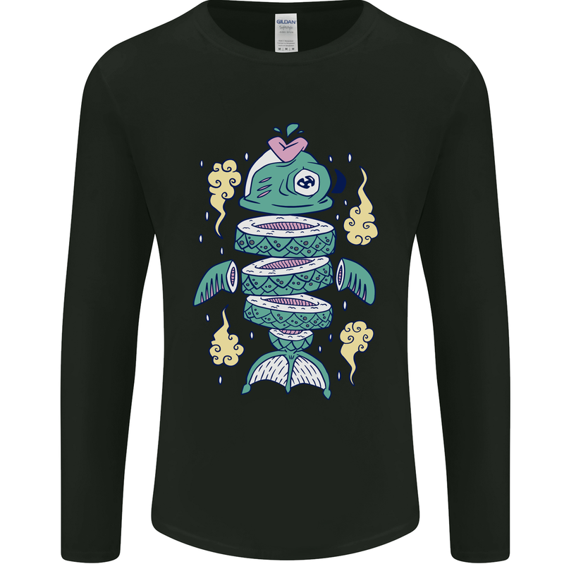 Funny Sliced Sushi Fish Fishing Fisherman Mens Long Sleeve T-Shirt Black