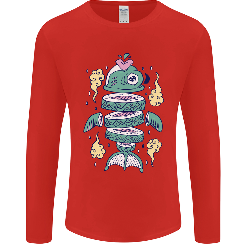 Funny Sliced Sushi Fish Fishing Fisherman Mens Long Sleeve T-Shirt Red