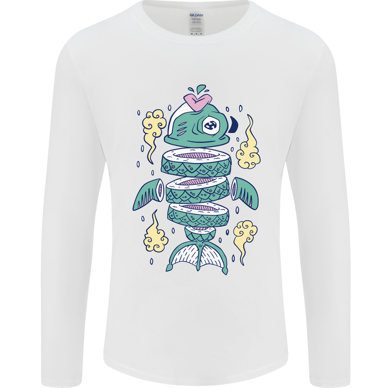 Funny Sliced Sushi Fish Fishing Fisherman Mens Long Sleeve T-Shirt White