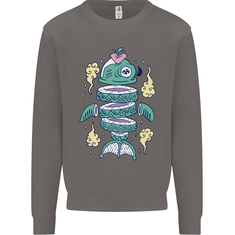 Funny Sliced Sushi Fish Fishing Fisherman Mens Sweatshirt Jumper Charcoal