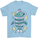 Funny Sliced Sushi Fish Fishing Fisherman Mens T-Shirt 100% Cotton Light Blue