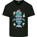 Funny Sliced Sushi Fish Fishing Fisherman Mens V-Neck Cotton T-Shirt Black