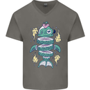 Funny Sliced Sushi Fish Fishing Fisherman Mens V-Neck Cotton T-Shirt Charcoal