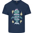 Funny Sliced Sushi Fish Fishing Fisherman Mens V-Neck Cotton T-Shirt Navy Blue