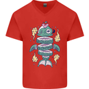 Funny Sliced Sushi Fish Fishing Fisherman Mens V-Neck Cotton T-Shirt Red