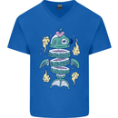 Funny Sliced Sushi Fish Fishing Fisherman Mens V-Neck Cotton T-Shirt Royal Blue