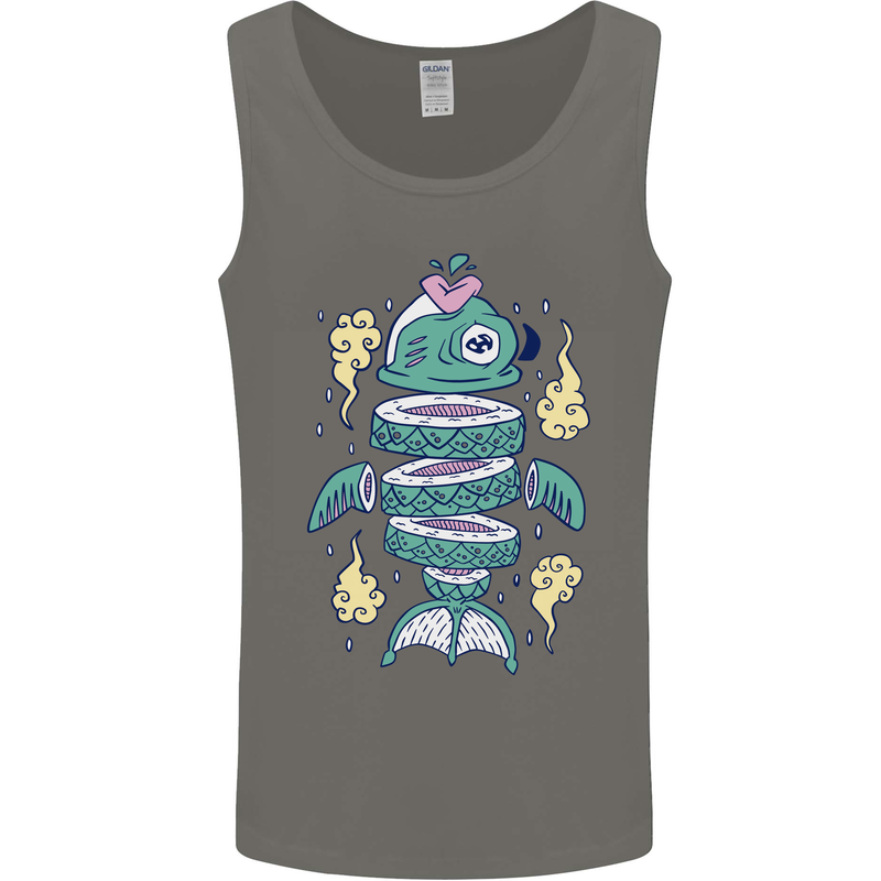 Funny Sliced Sushi Fish Fishing Fisherman Mens Vest Tank Top Charcoal