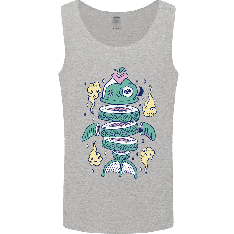 Funny Sliced Sushi Fish Fishing Fisherman Mens Vest Tank Top Sports Grey