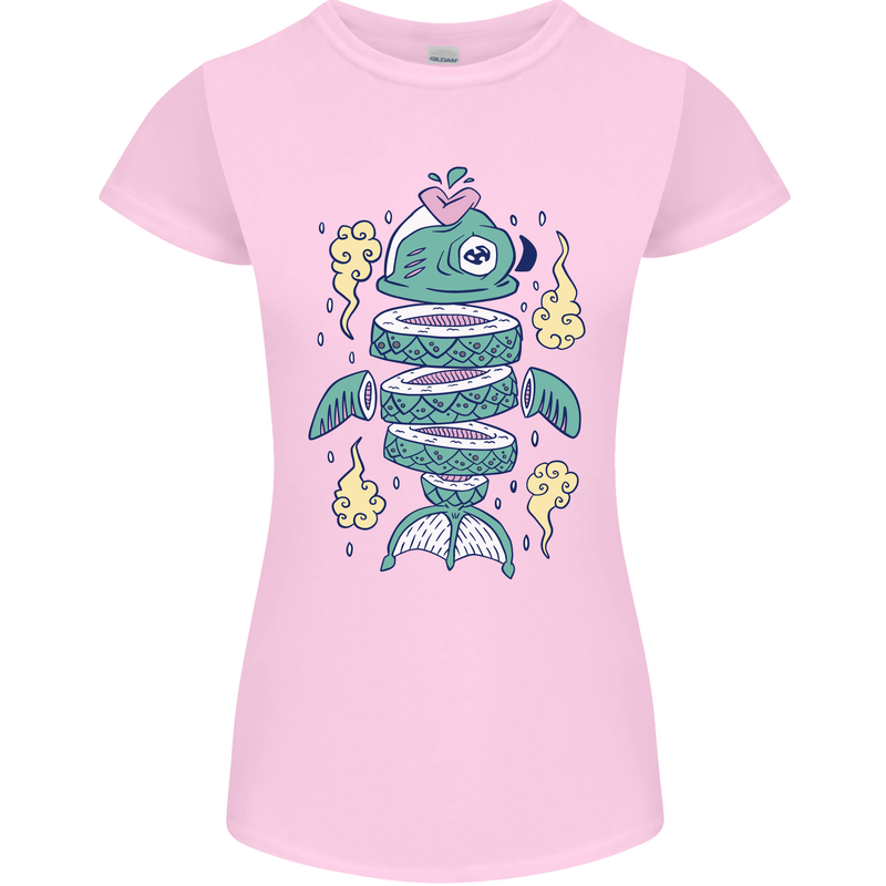 Funny Sliced Sushi Fish Fishing Fisherman Womens Petite Cut T-Shirt Light Pink