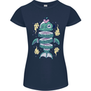 Funny Sliced Sushi Fish Fishing Fisherman Womens Petite Cut T-Shirt Navy Blue
