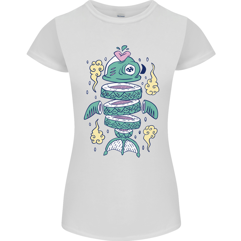 Funny Sliced Sushi Fish Fishing Fisherman Womens Petite Cut T-Shirt White