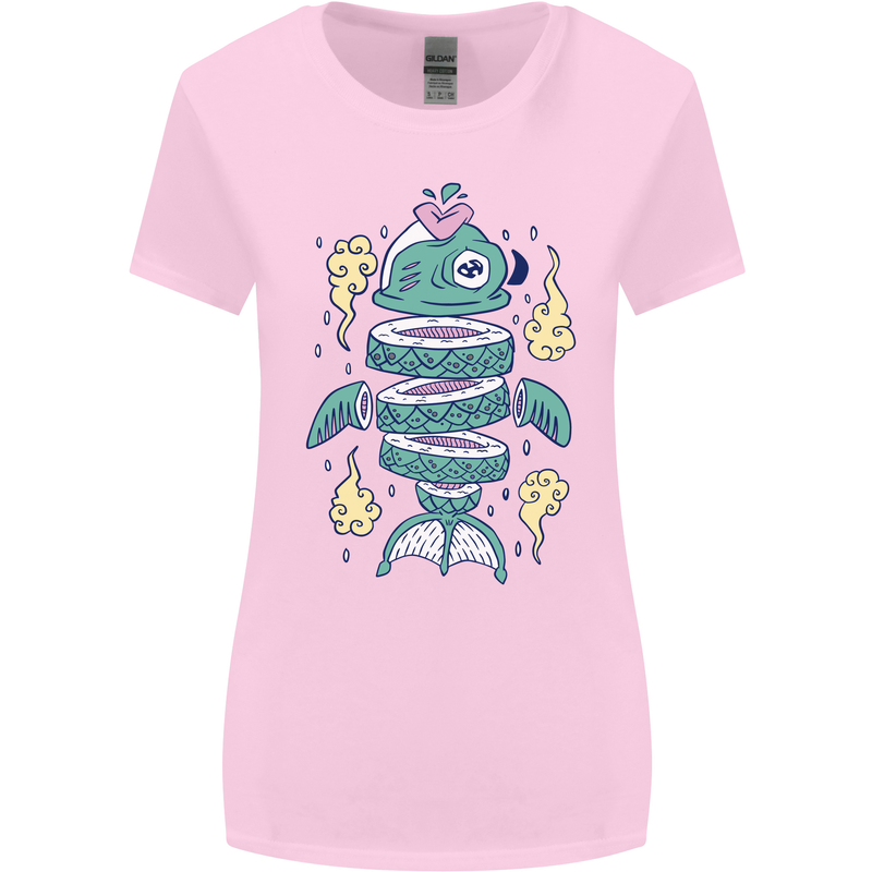Funny Sliced Sushi Fish Fishing Fisherman Womens Wider Cut T-Shirt Light Pink