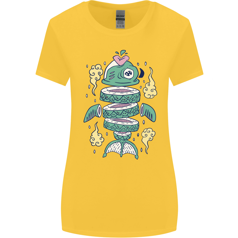 Funny Sliced Sushi Fish Fishing Fisherman Womens Wider Cut T-Shirt Yellow