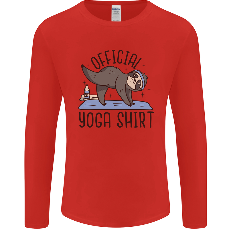 Funny Sloth Yoga Mens Long Sleeve T-Shirt Red