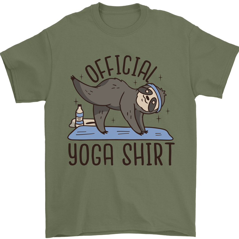 Funny Sloth Yoga Mens T-Shirt 100% Cotton Military Green