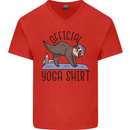 Funny Sloth Yoga Mens V-Neck Cotton T-Shirt Red