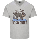 Funny Sloth Yoga Mens V-Neck Cotton T-Shirt Sports Grey