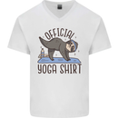 Funny Sloth Yoga Mens V-Neck Cotton T-Shirt White