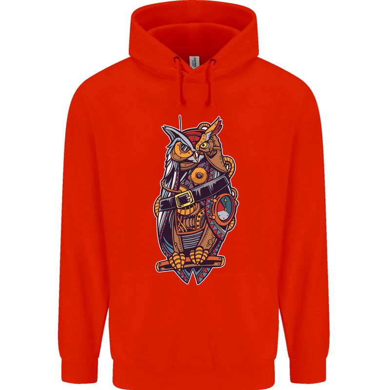 Funny Steampunk Pirate Owl Childrens Kids Hoodie Bright Red