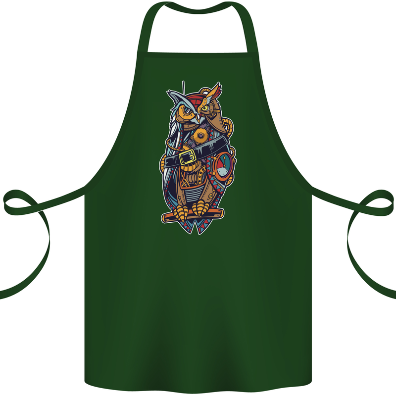 Funny Steampunk Pirate Owl Cotton Apron 100% Organic Forest Green