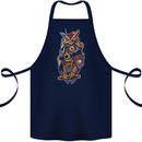 Funny Steampunk Pirate Owl Cotton Apron 100% Organic Navy Blue