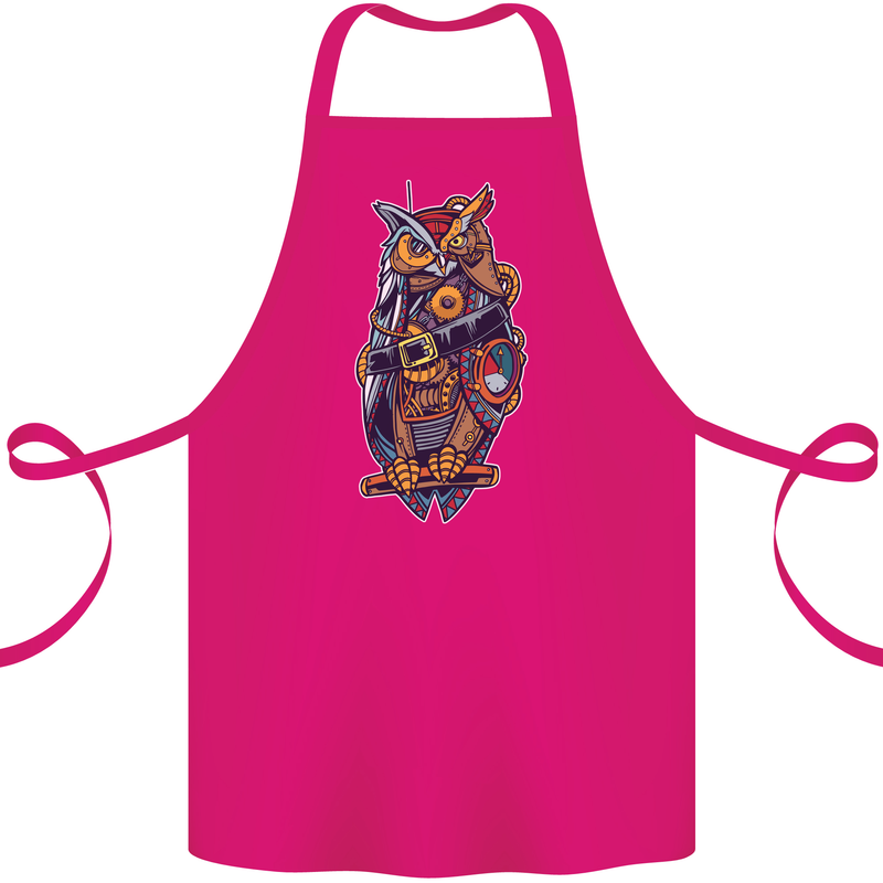 Funny Steampunk Pirate Owl Cotton Apron 100% Organic Pink