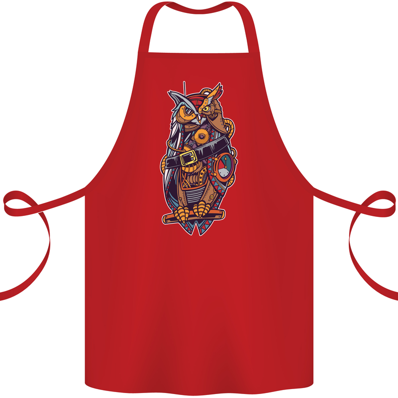 Funny Steampunk Pirate Owl Cotton Apron 100% Organic Red
