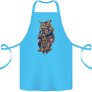 Funny Steampunk Pirate Owl Cotton Apron 100% Organic Turquoise