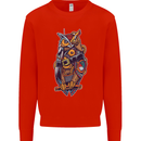 Funny Steampunk Pirate Owl Kids Sweatshirt Jumper Bright Red