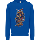 Funny Steampunk Pirate Owl Kids Sweatshirt Jumper Royal Blue