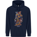 Funny Steampunk Pirate Owl Mens 80% Cotton Hoodie Navy Blue