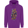 Funny Steampunk Pirate Owl Mens 80% Cotton Hoodie Purple