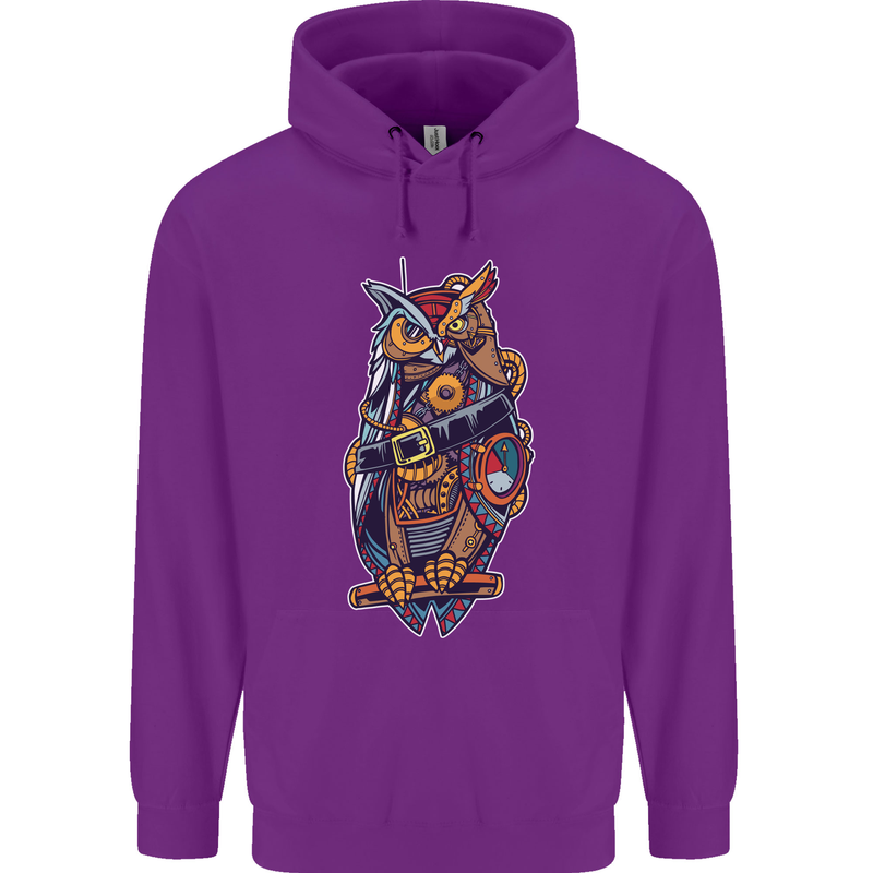 Funny Steampunk Pirate Owl Mens 80% Cotton Hoodie Purple
