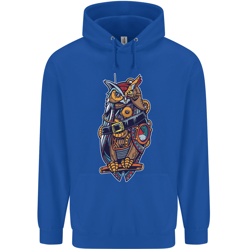 Funny Steampunk Pirate Owl Mens 80% Cotton Hoodie Royal Blue