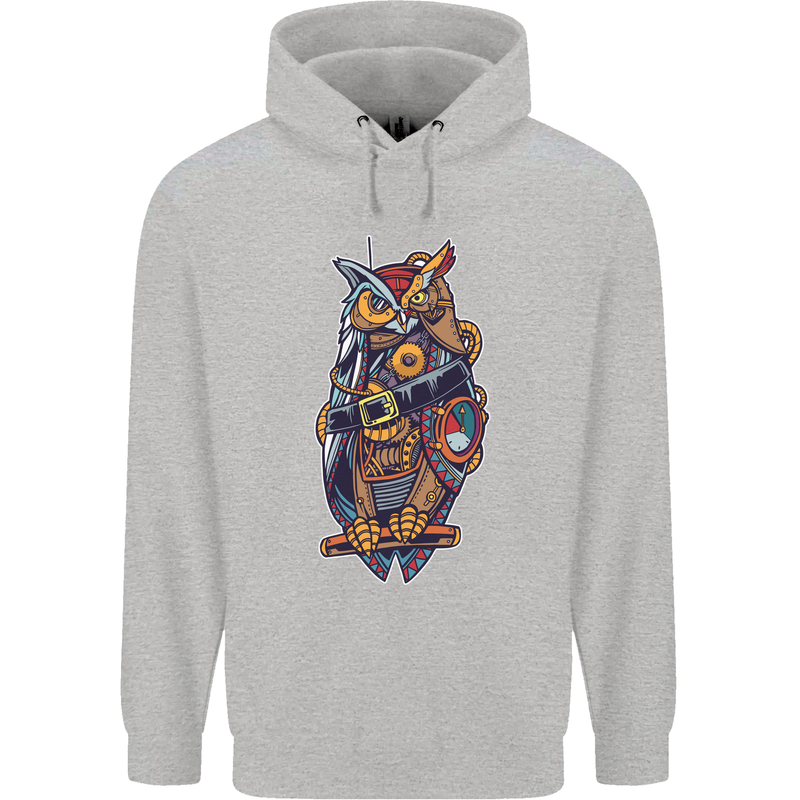 Funny Steampunk Pirate Owl Mens 80% Cotton Hoodie Sports Grey