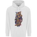 Funny Steampunk Pirate Owl Mens 80% Cotton Hoodie White