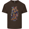 Funny Steampunk Pirate Owl Mens Cotton T-Shirt Tee Top Dark Chocolate