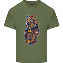 Funny Steampunk Pirate Owl Mens Cotton T-Shirt Tee Top Military Green